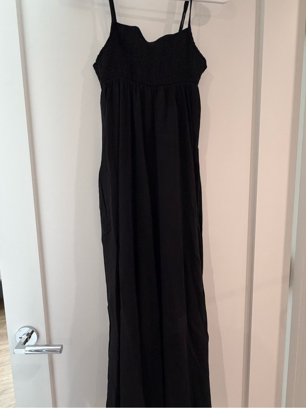 Zara Black Smocked Bodice Spaghetti Strap Maxi Dress